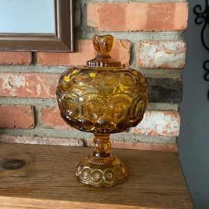 VTG Amber Glass Candy Jar